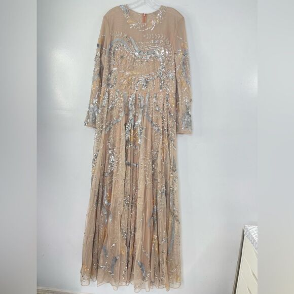 Mac Duggal 5217 Plus Size 14 Embellished Illusion Formal Evening Gown, Nude - Picture 2 of 16